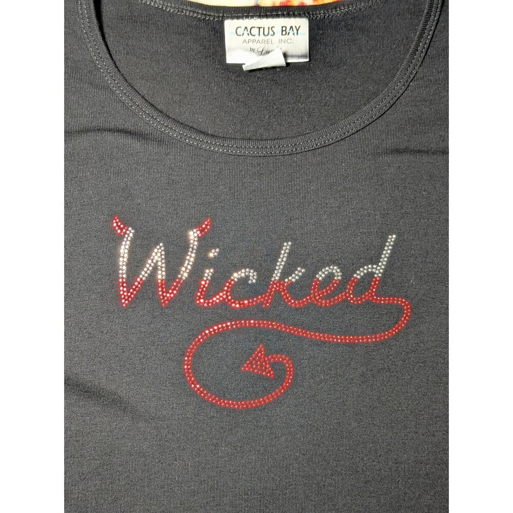 Cactus Bay Apparel Wicked Rhinestone Black Top Shirt XL Vintage Y2K Halloween - Picture 7 of 8